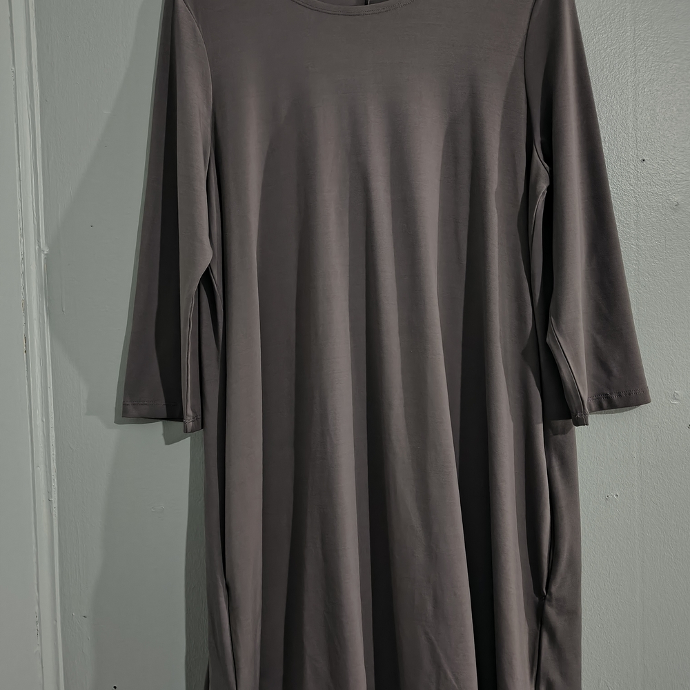 3/4 Sleeve Pocketed Gray Dress
